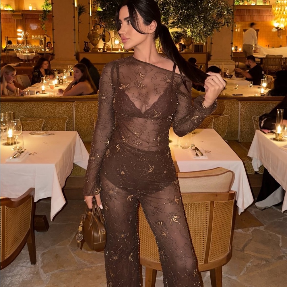 🆕(NWT) ZARA **VIRAL** Embroidered Sequin Beaded Tulle Top and Pants Set. SMALL - Picture 3 of 15
